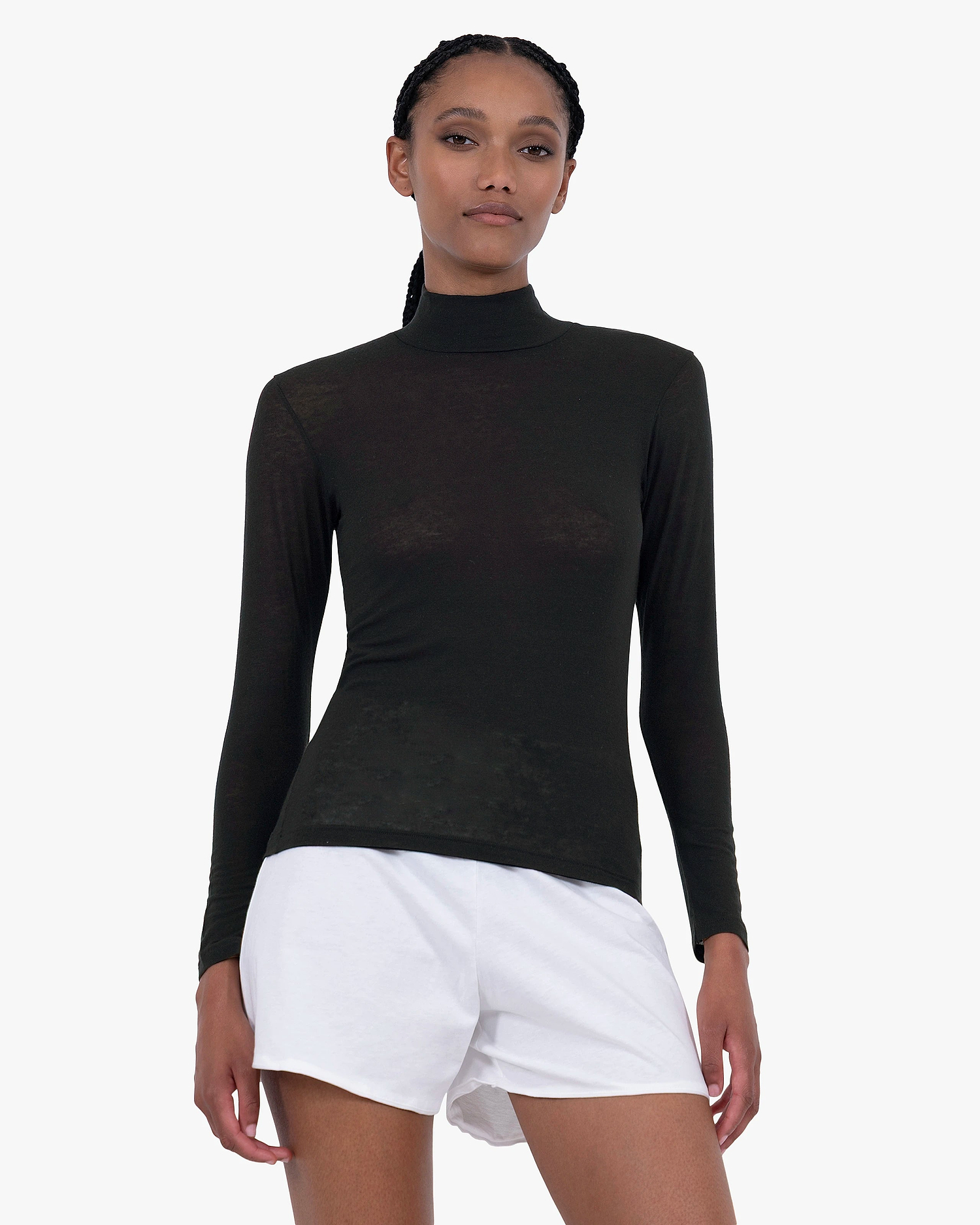 Ultralight Mock Neck Top - Black Modal / Cashmere
