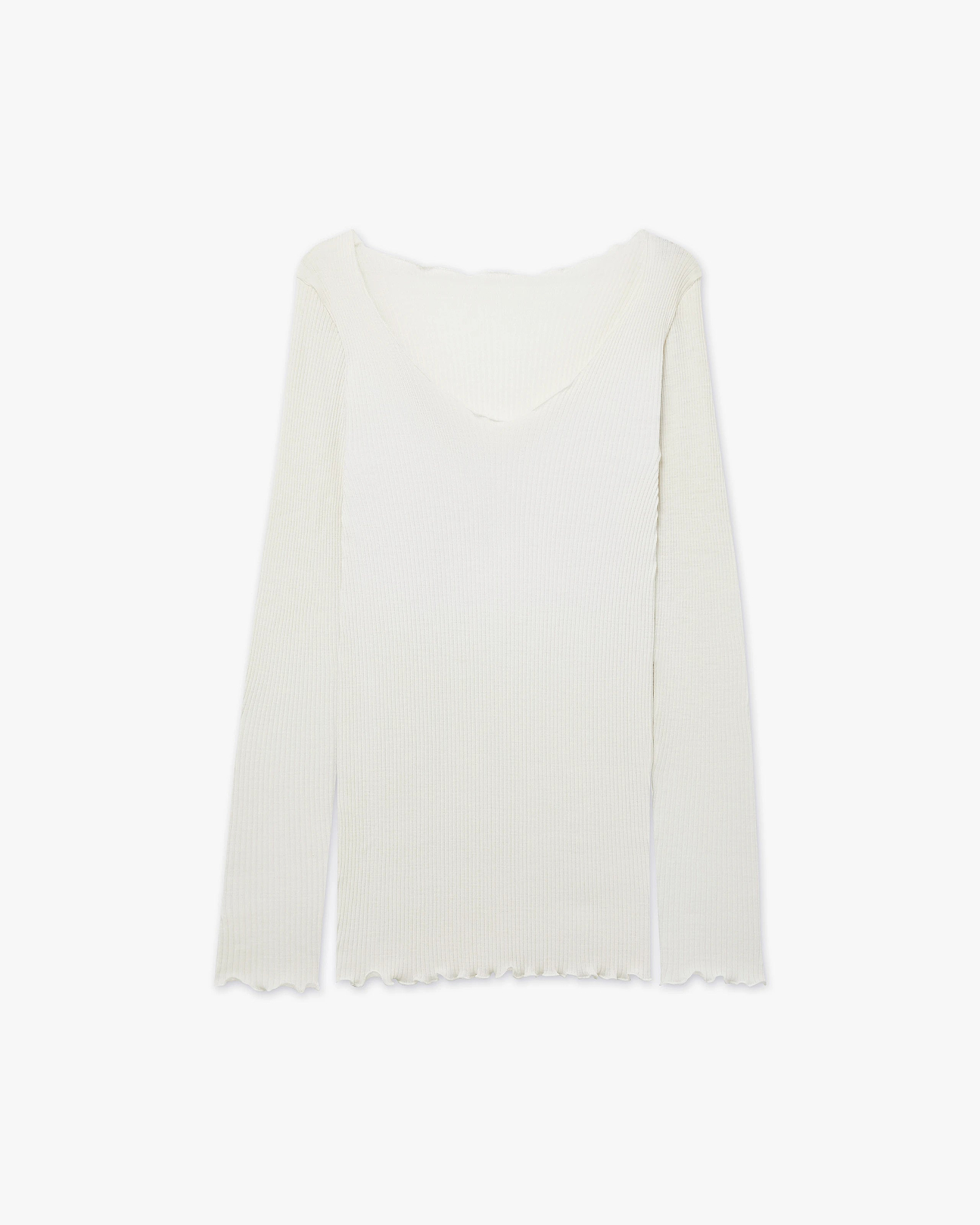 Pleated V-Neck - White Merino / Seta