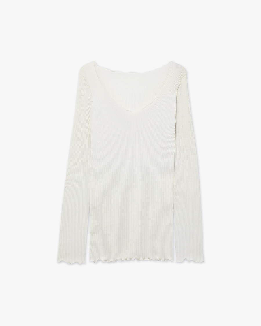 Pleated V-Neck - White Merino / Seta