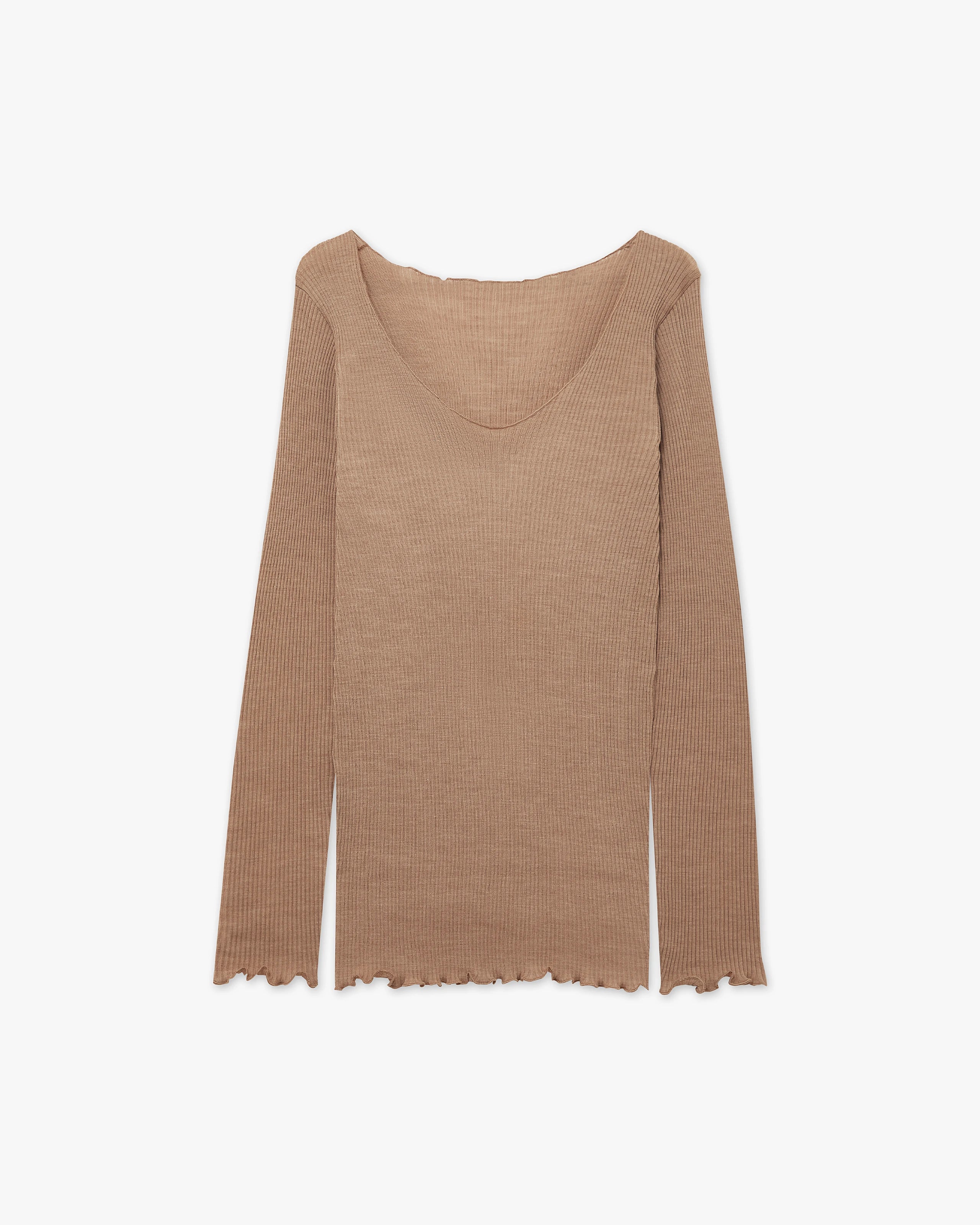 Pleated V-Neck - Camel Merino / Seta