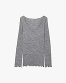 Pull Col V Plissé - Gris