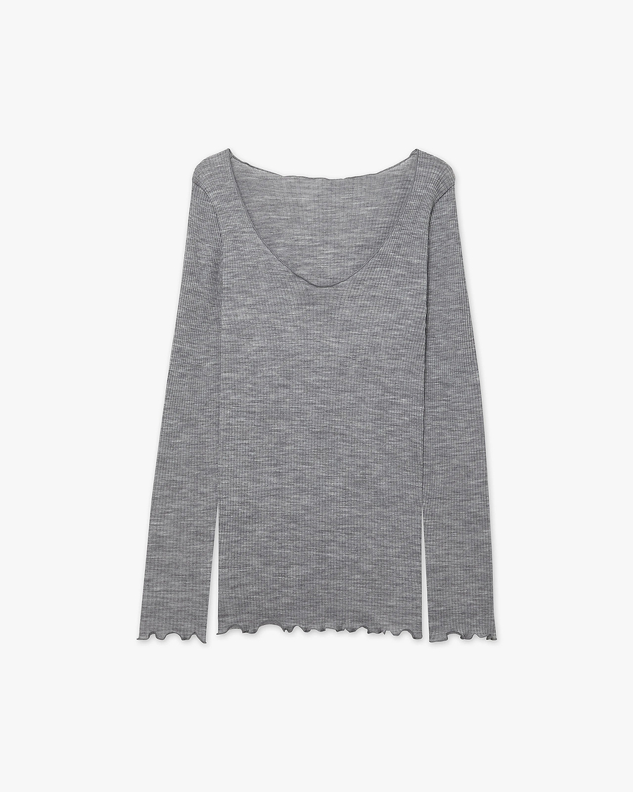 Pleated V-Neck - Grey Merino / Seta
