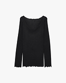 Pull Col V Plissé - Noir