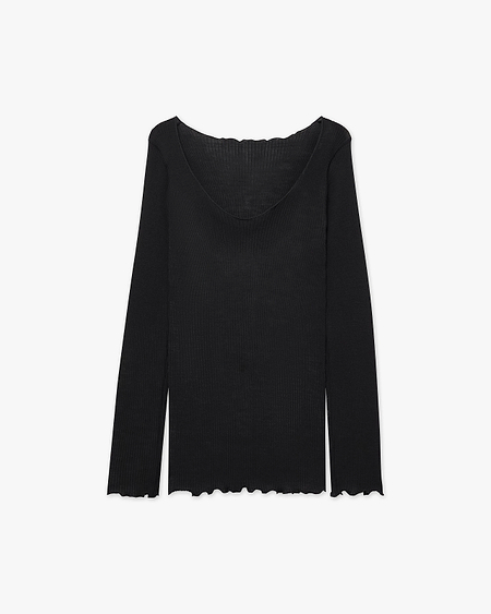 Pleated V-Neck - Black Merino / Seta