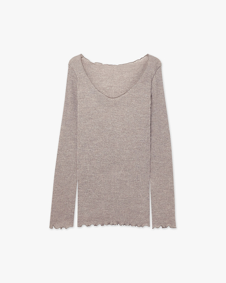 Pleated V-Neck - Walnut Merino / Seta