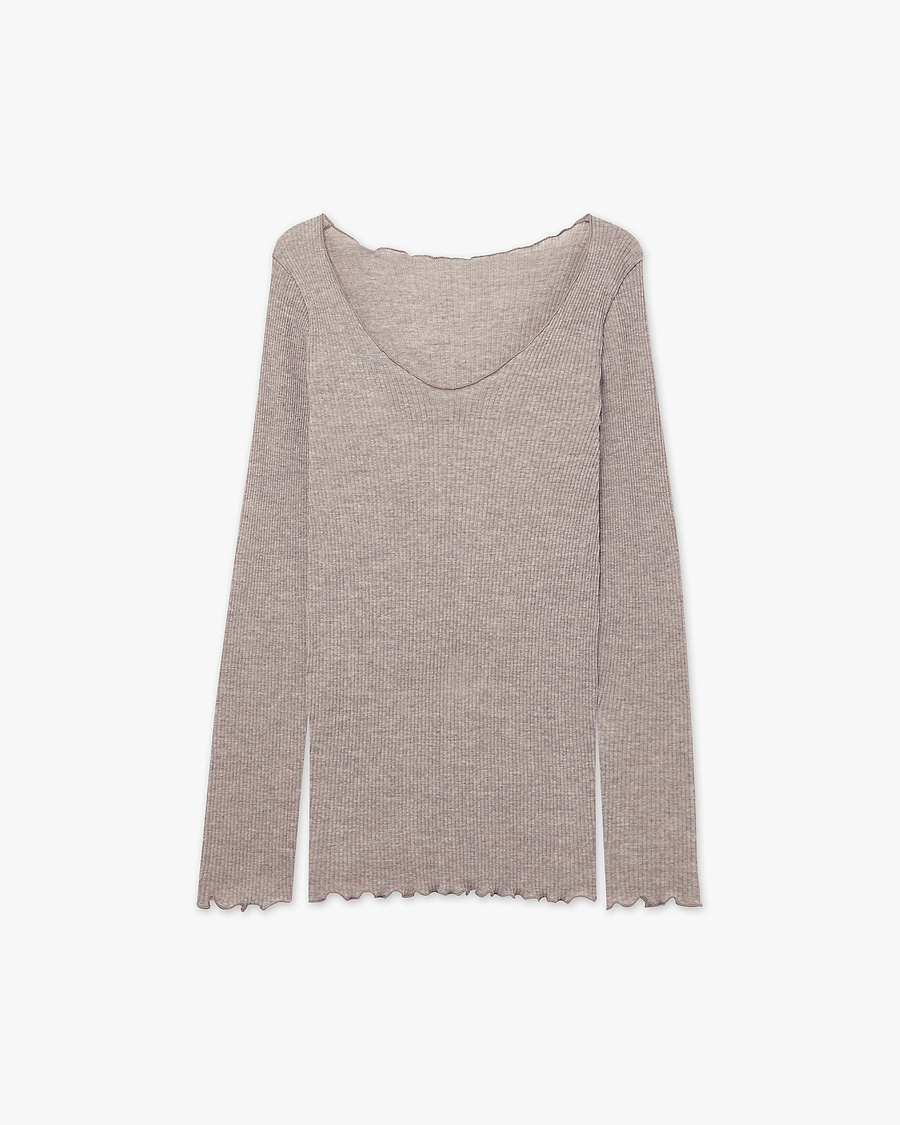 Pleated V-Neck - Walnut Merino / Seta