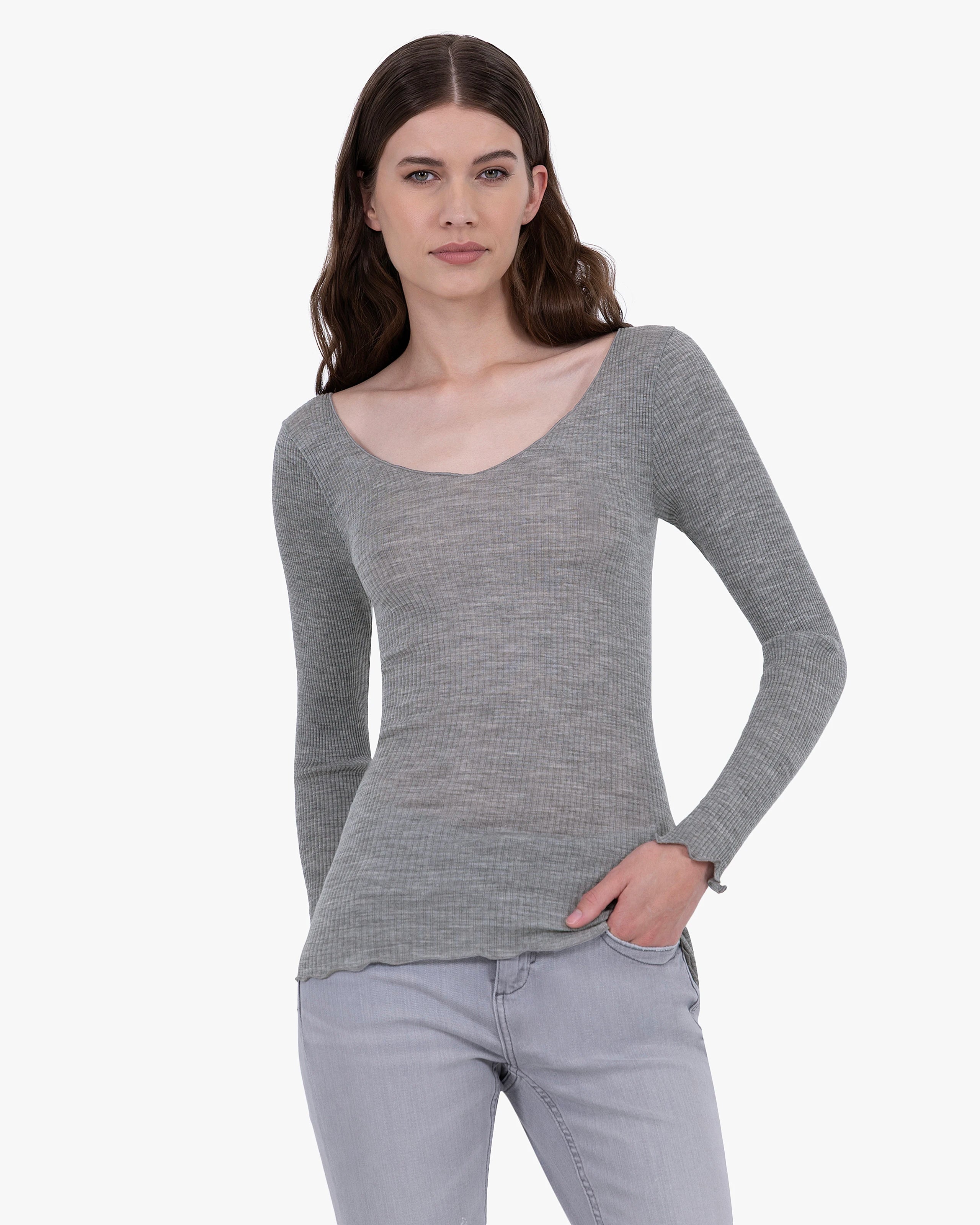 Pleated V-Neck - Grey Merino / Seta
