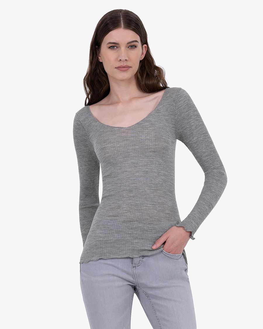 Pleated V-Neck - Grey Merino / Seta