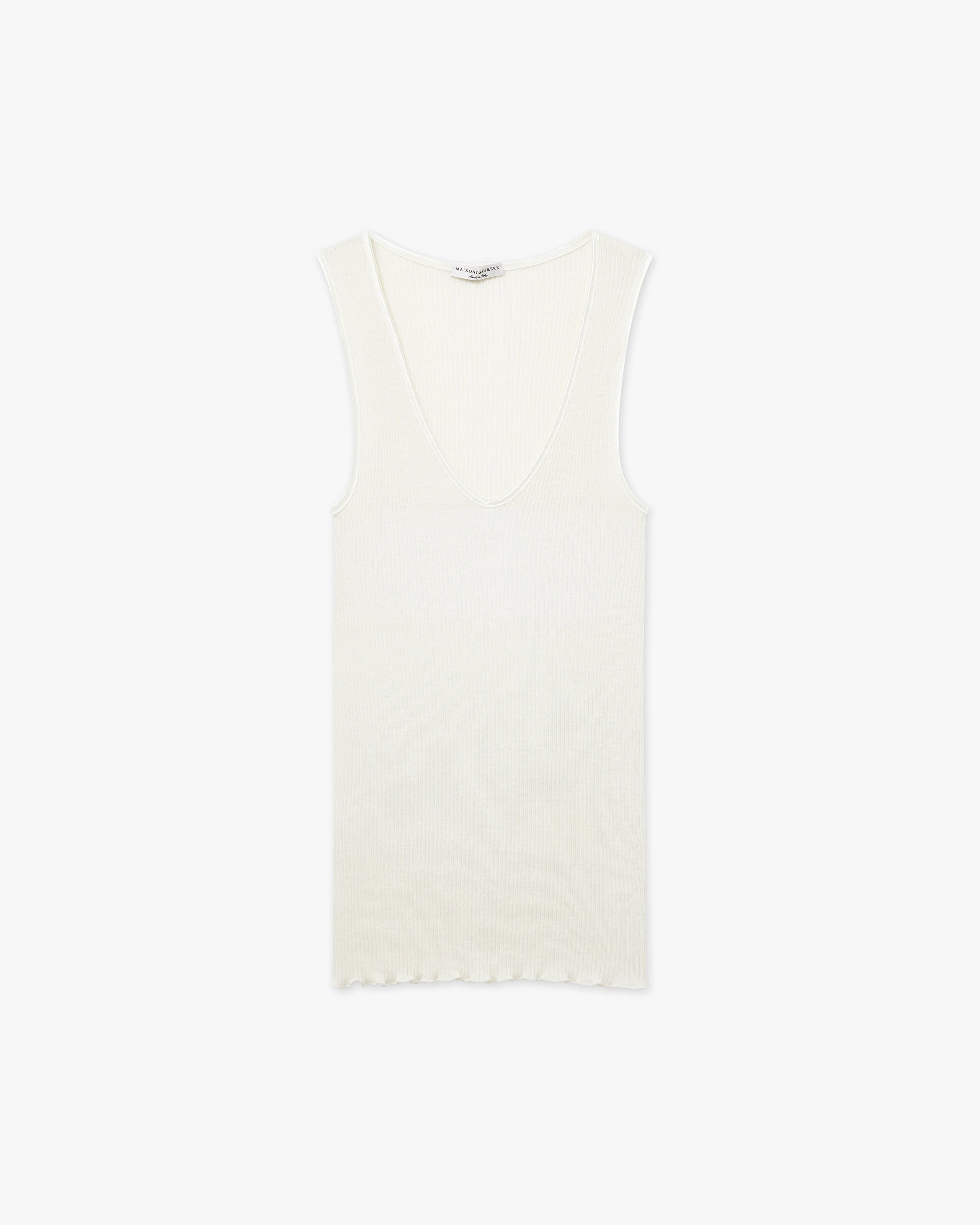 V-Neck Pleated Tank Top - White Merino / Seta