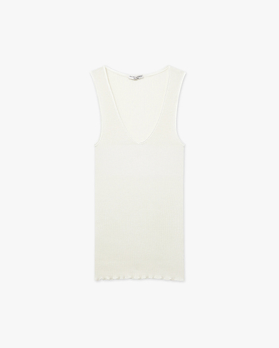 V-Neck Pleated Tank Top - White Merino / Seta