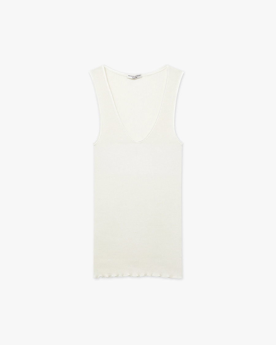 V-Neck Pleated Tank Top - White Merino / Seta