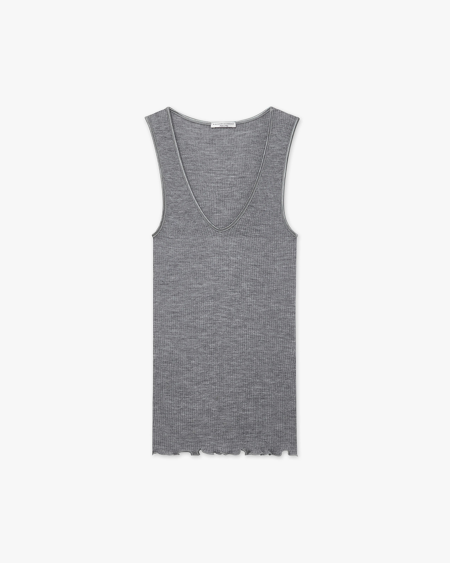 V-Neck Pleated Tank Top - Grey Merino / Seta