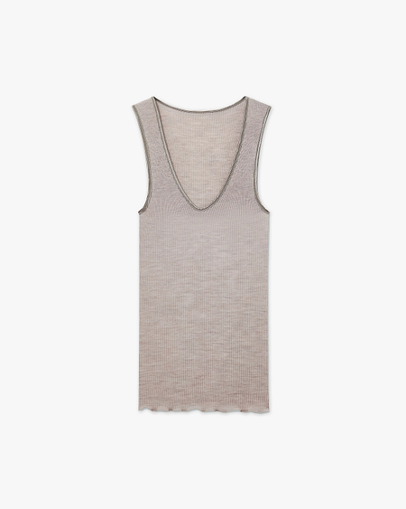V-Neck Pleated Tank Top - Walnut Merino / Seta