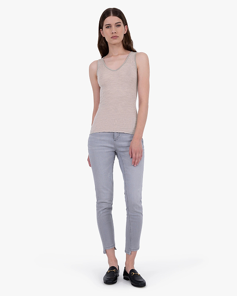 V-Neck Pleated Tank Top - Walnut Merino / Seta