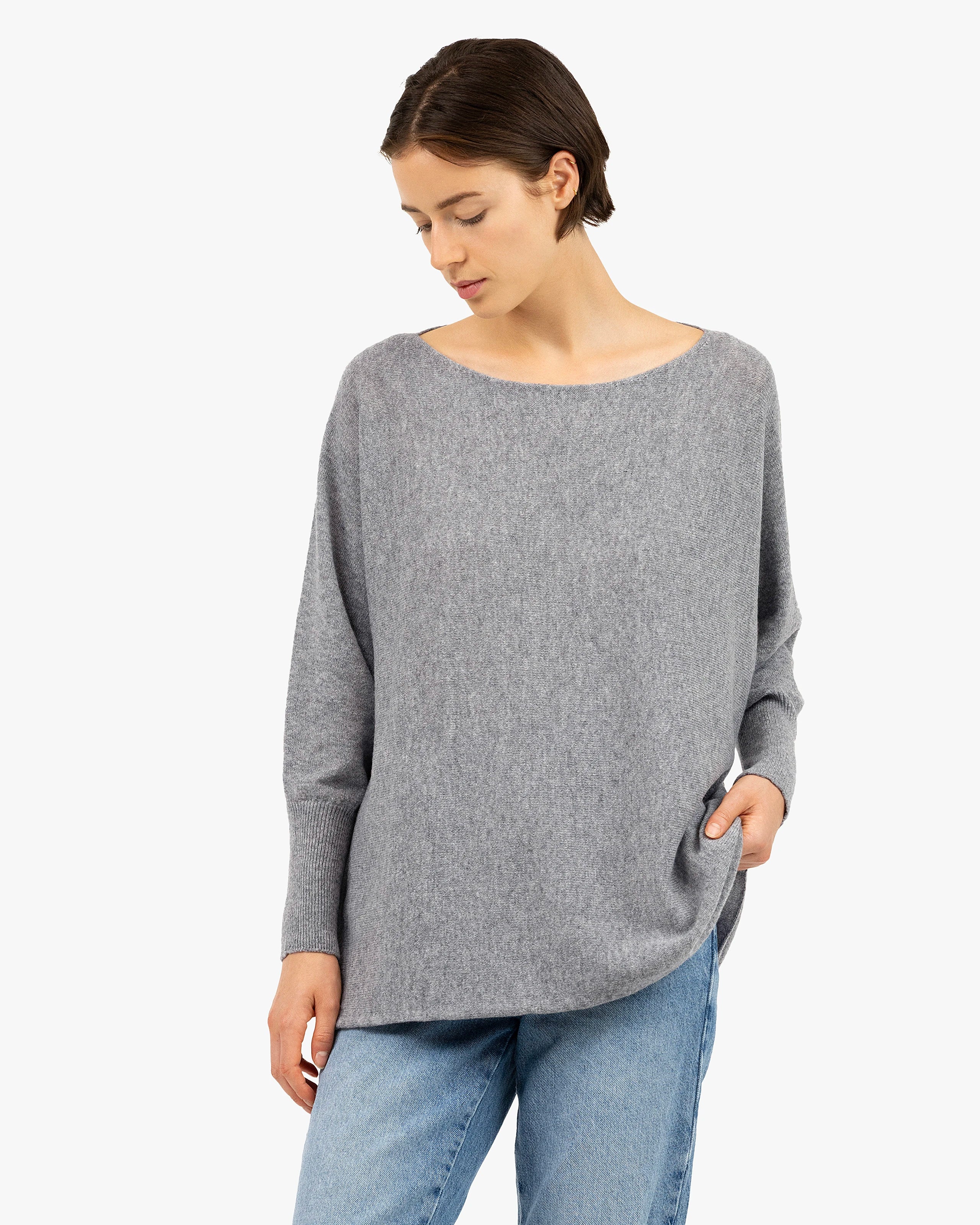 Velia Maxi Boat Neck Sweater - Medium Grey Cashmere