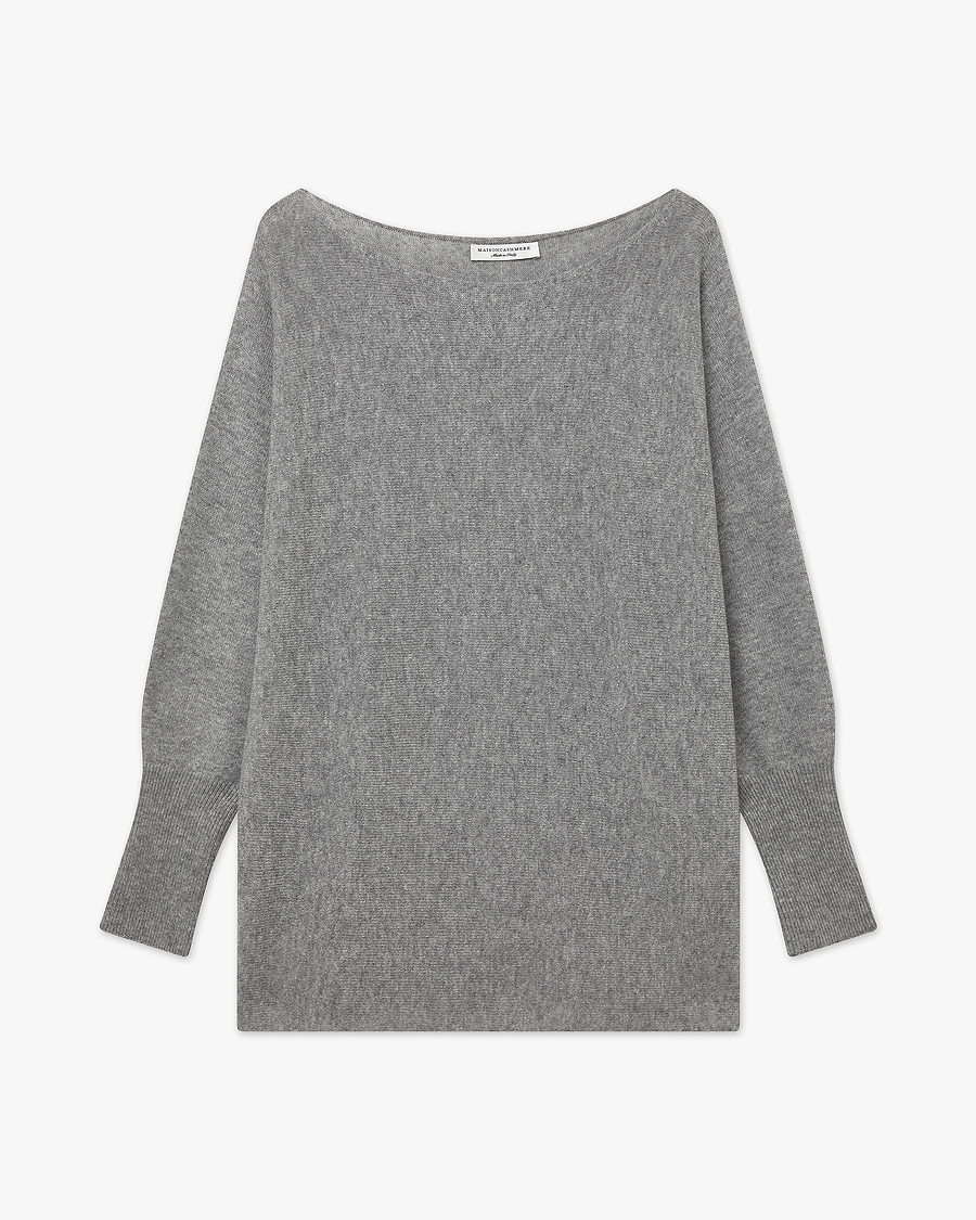 Velia Maxi Boat Neck Sweater - Medium Grey Cashmere