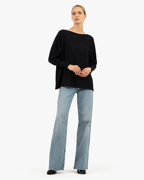 Velia Maxi Boat Neck Sweater - Black Cashmere