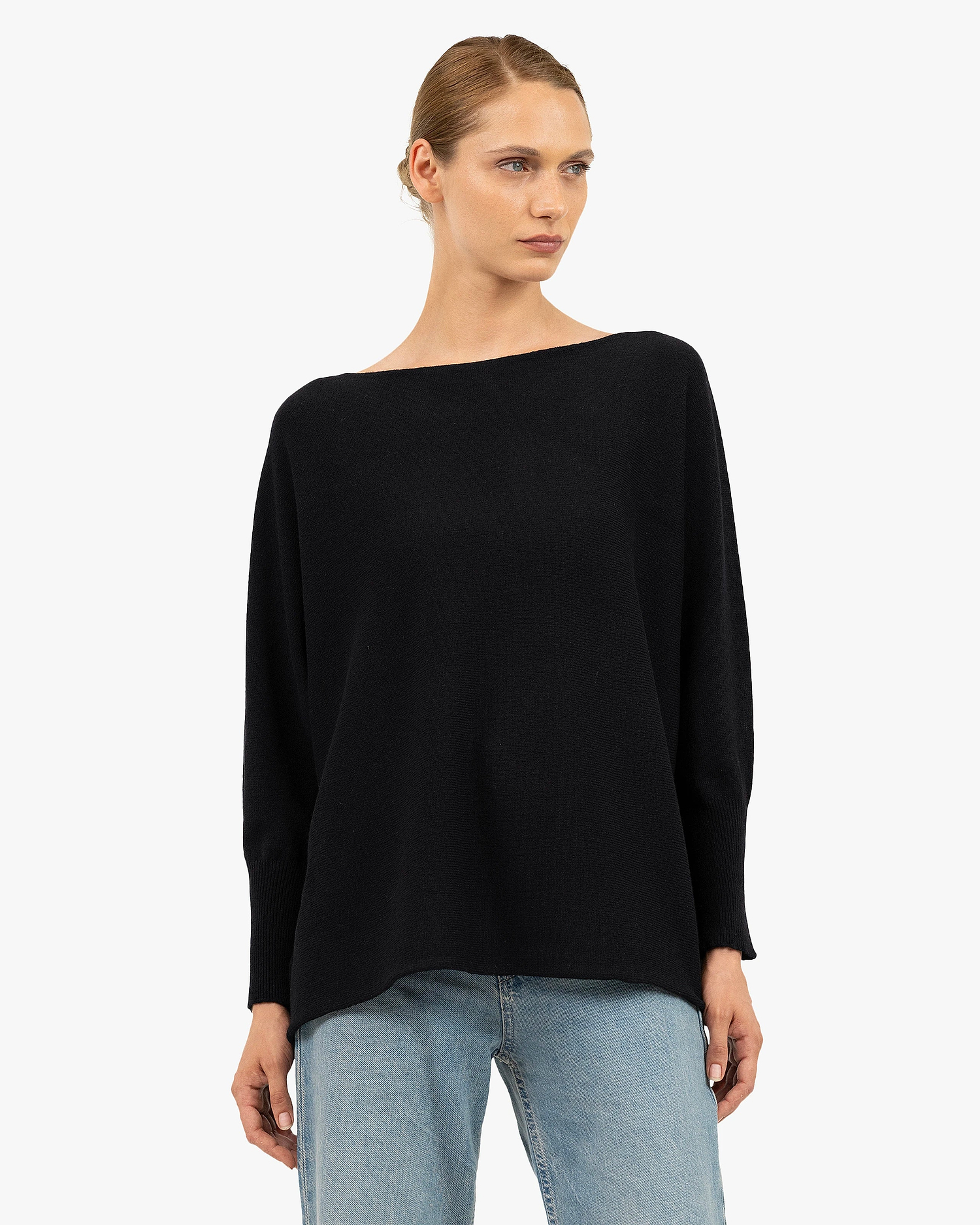 Velia Maxi Boat Neck Sweater - Black Cashmere