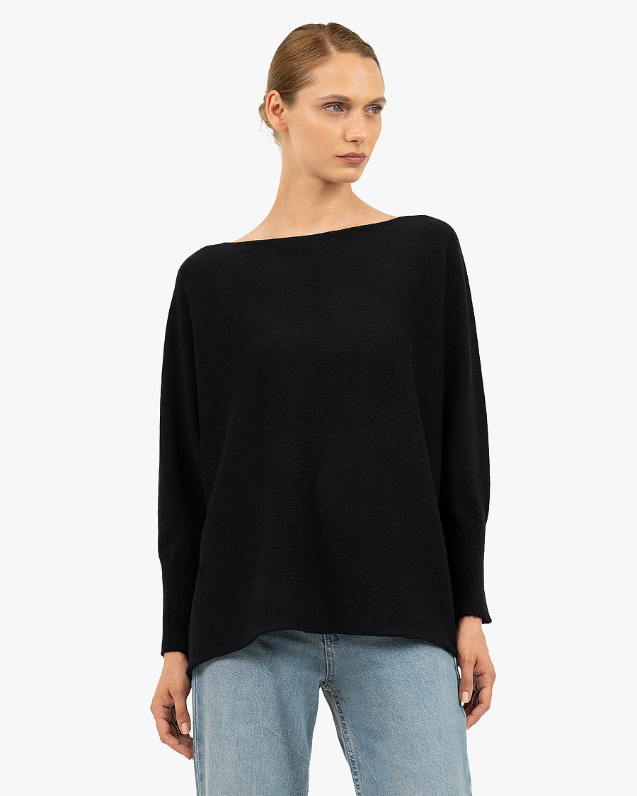Velia Maxi Boat Neck Sweater - Black Cashmere