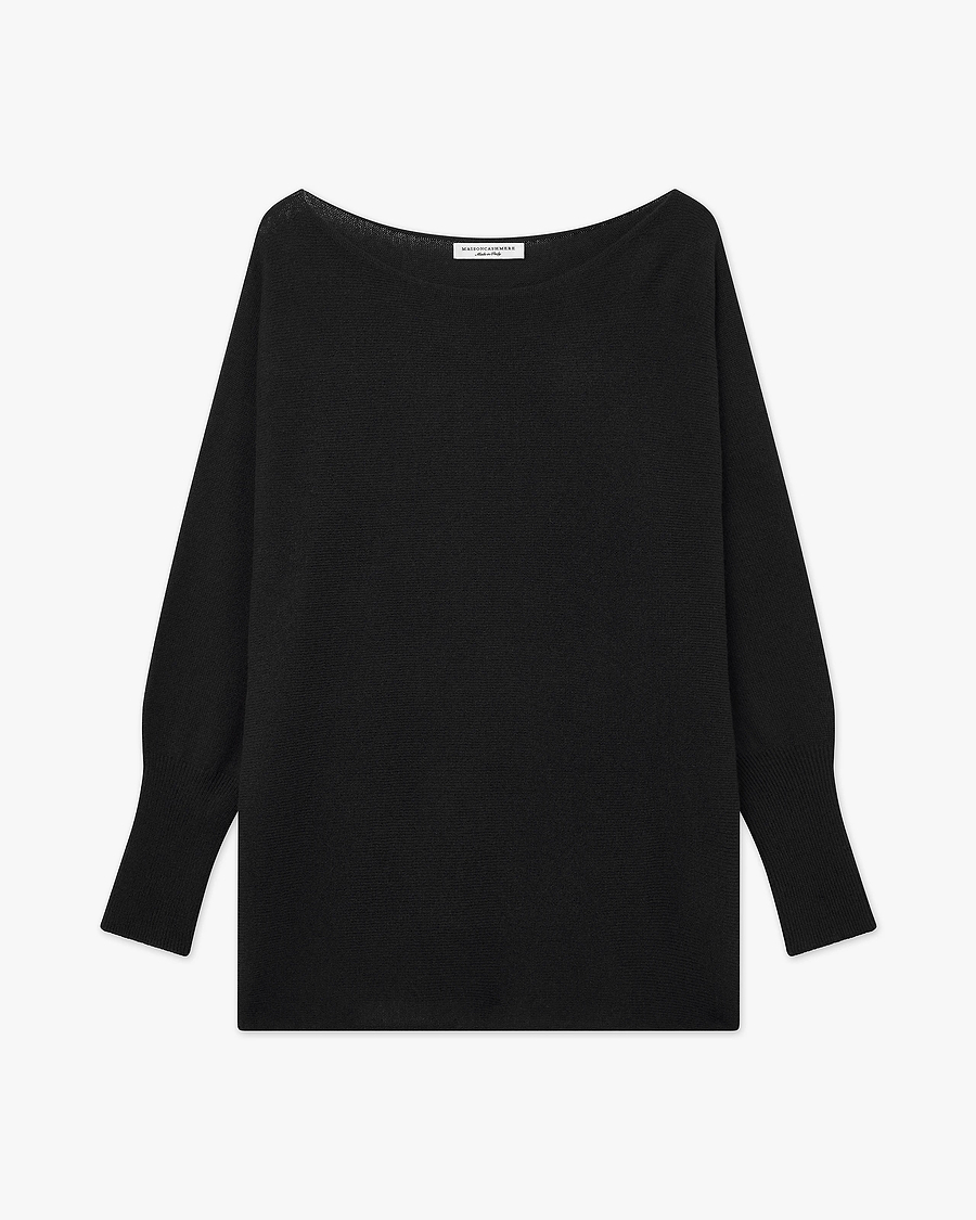 Velia Maxi Boat Neck Sweater - Black Cashmere
