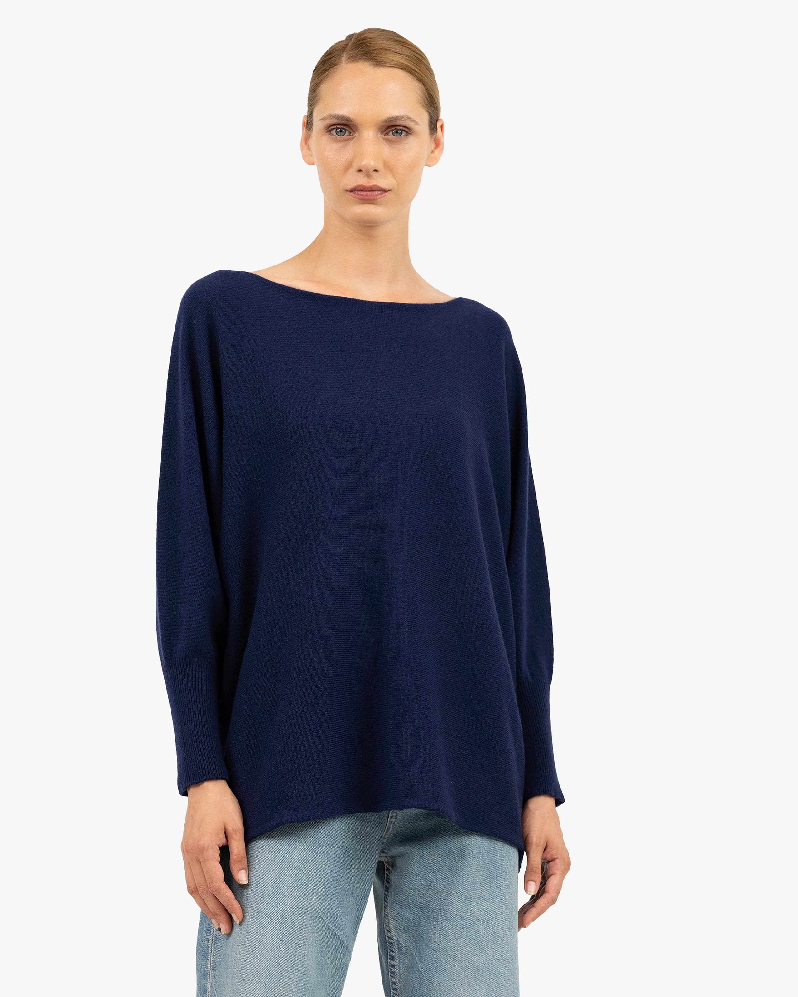 Velia Maxi Boat Neck Sweater - Blue Cashmere