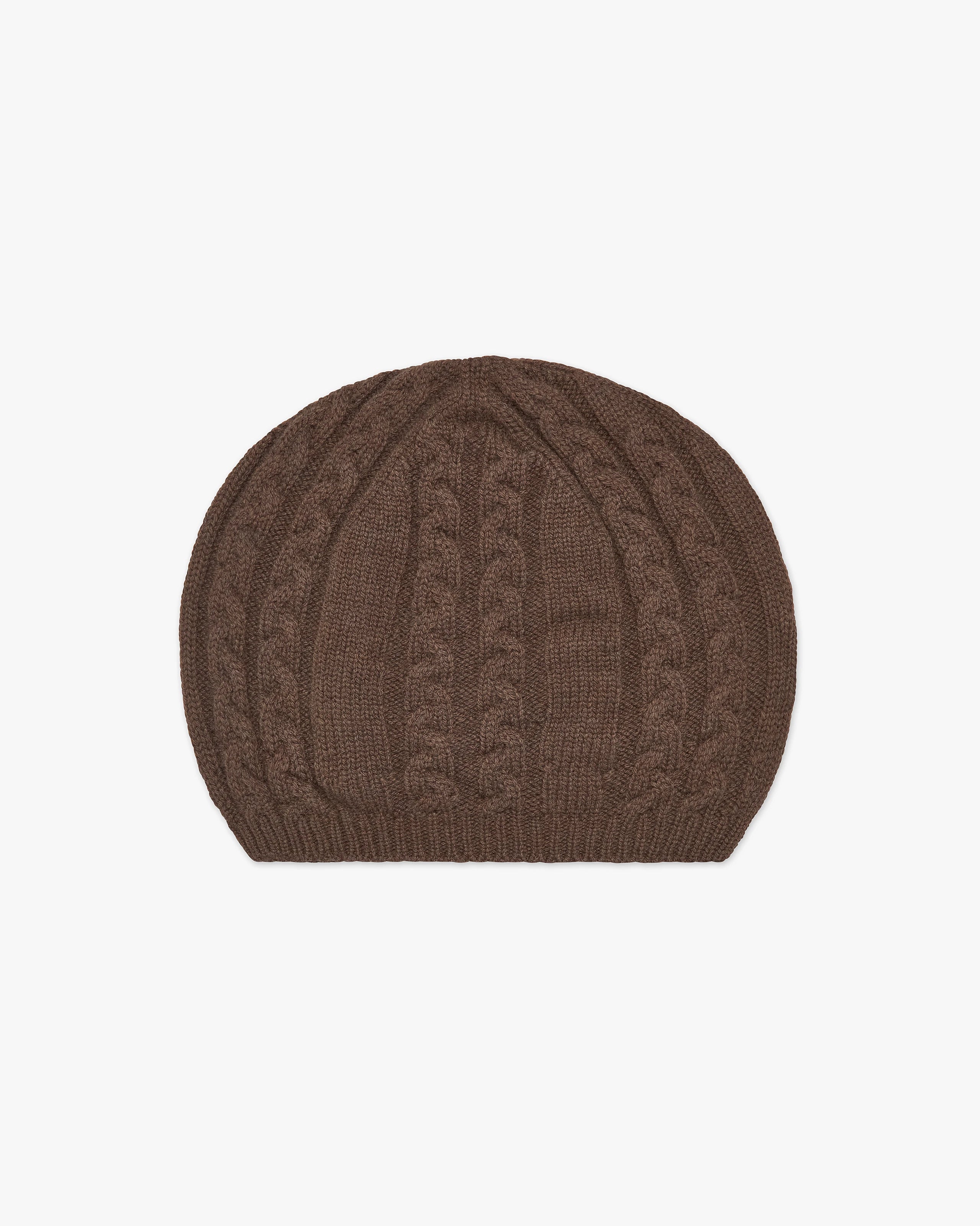 Virginia Cable Knit Beret - Brown Cashmere