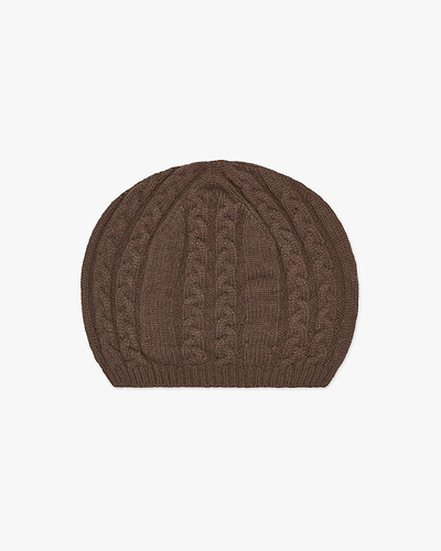 Virginia Cable Knit Beret - Brown Cashmere