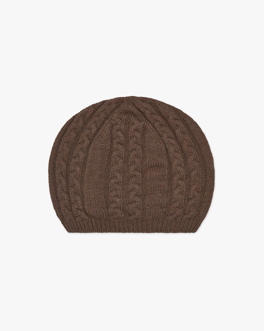Virginia Cable Knit Beret - Brown Cashmere