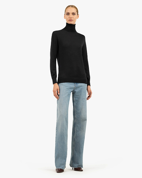 Women's Belvoir Turtleneck Sweater - Black Cashmere / Seta