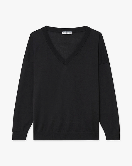 Women's Belvoir V-Neck Sweater - Black Cashmere / Seta