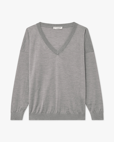 Women's Belvoir V-Neck Sweater - Grey Cashmere / Seta