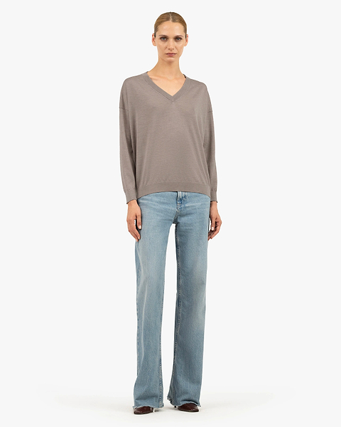 Women's Belvoir V-Neck Sweater - Beige Cashmere / Seta