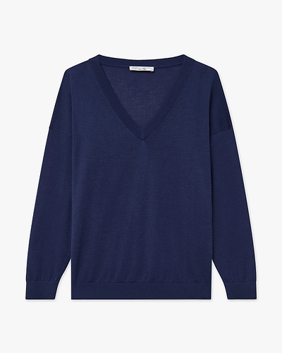 Women's Belvoir V-Neck Sweater - Blue Cashmere / Seta