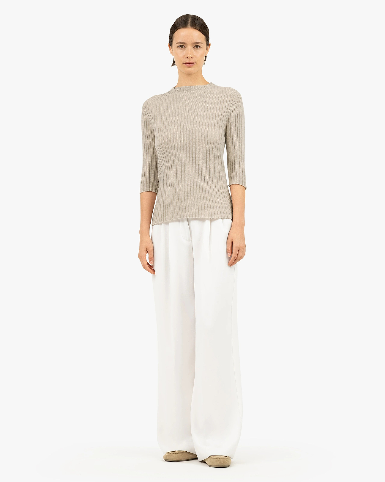 Brera Cashmere 3/4 Sleeves Sweater - Beige | MaisonCashmere