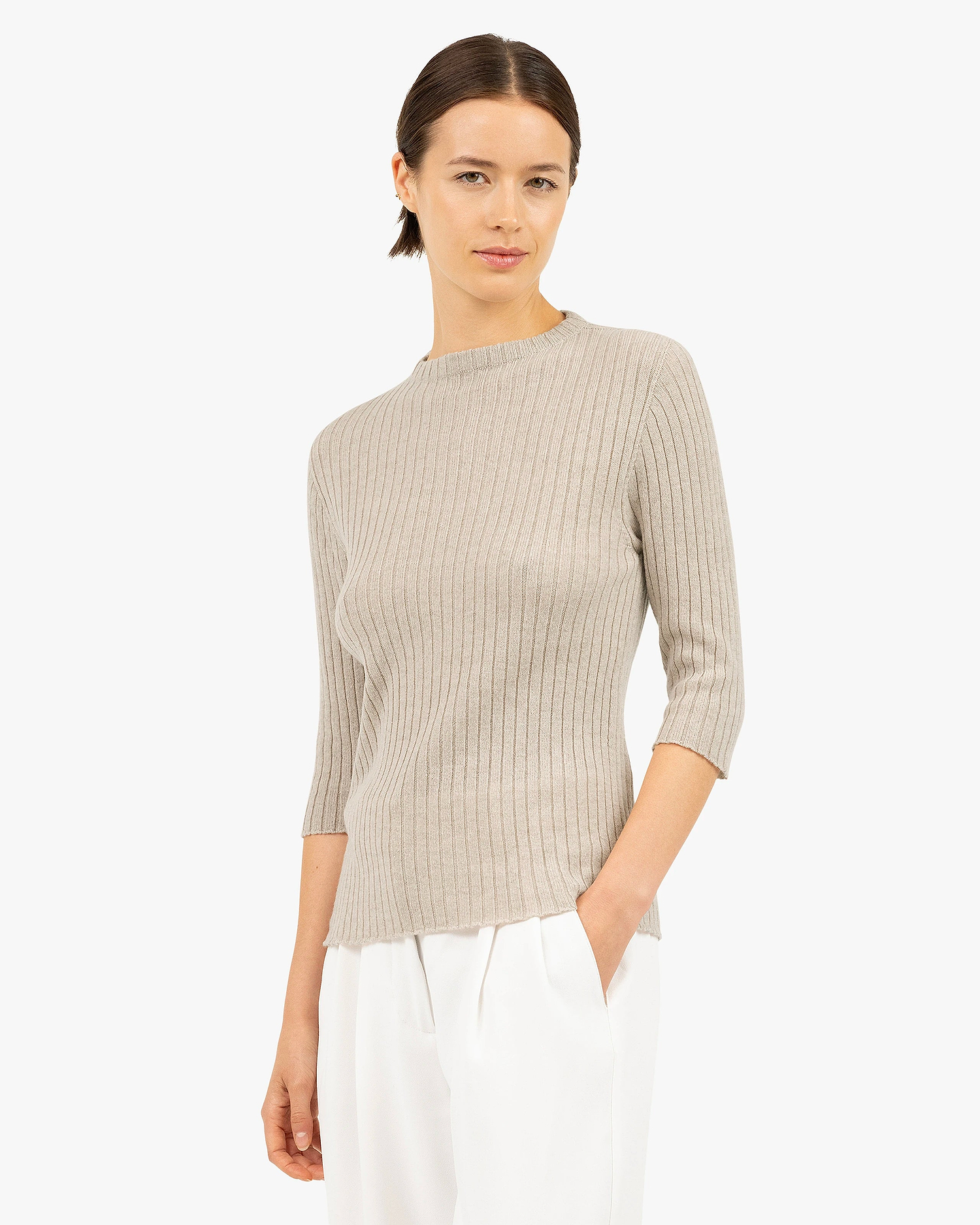 Brera 3/4 Sleeves Sweater - Beige Cashmere