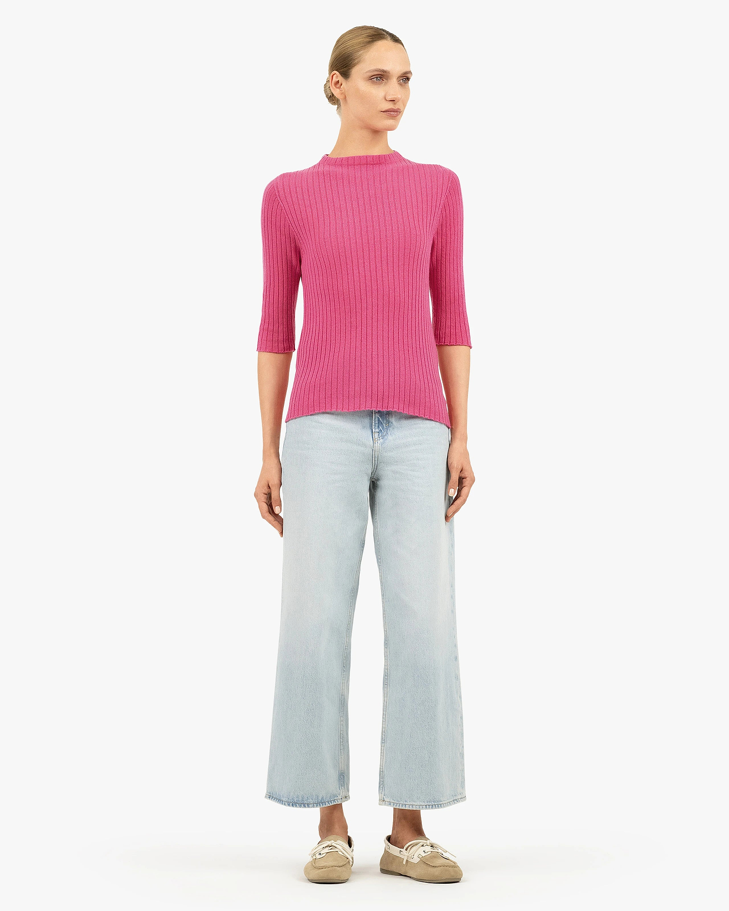 Brera 3/4 Sleeves Sweater - Fuchsia Cashmere
