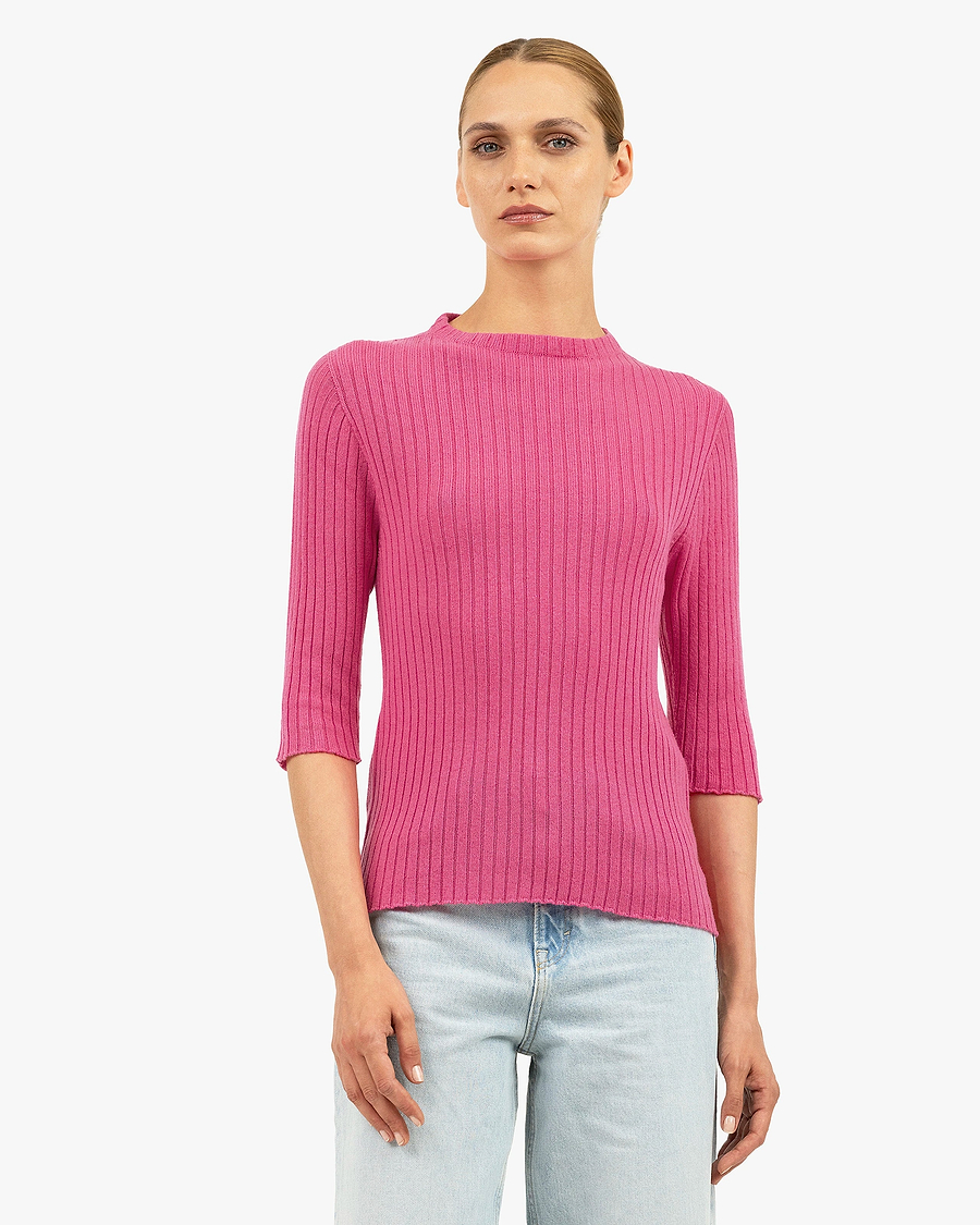 Brera 3/4 Sleeves Sweater - Fuchsia Cashmere