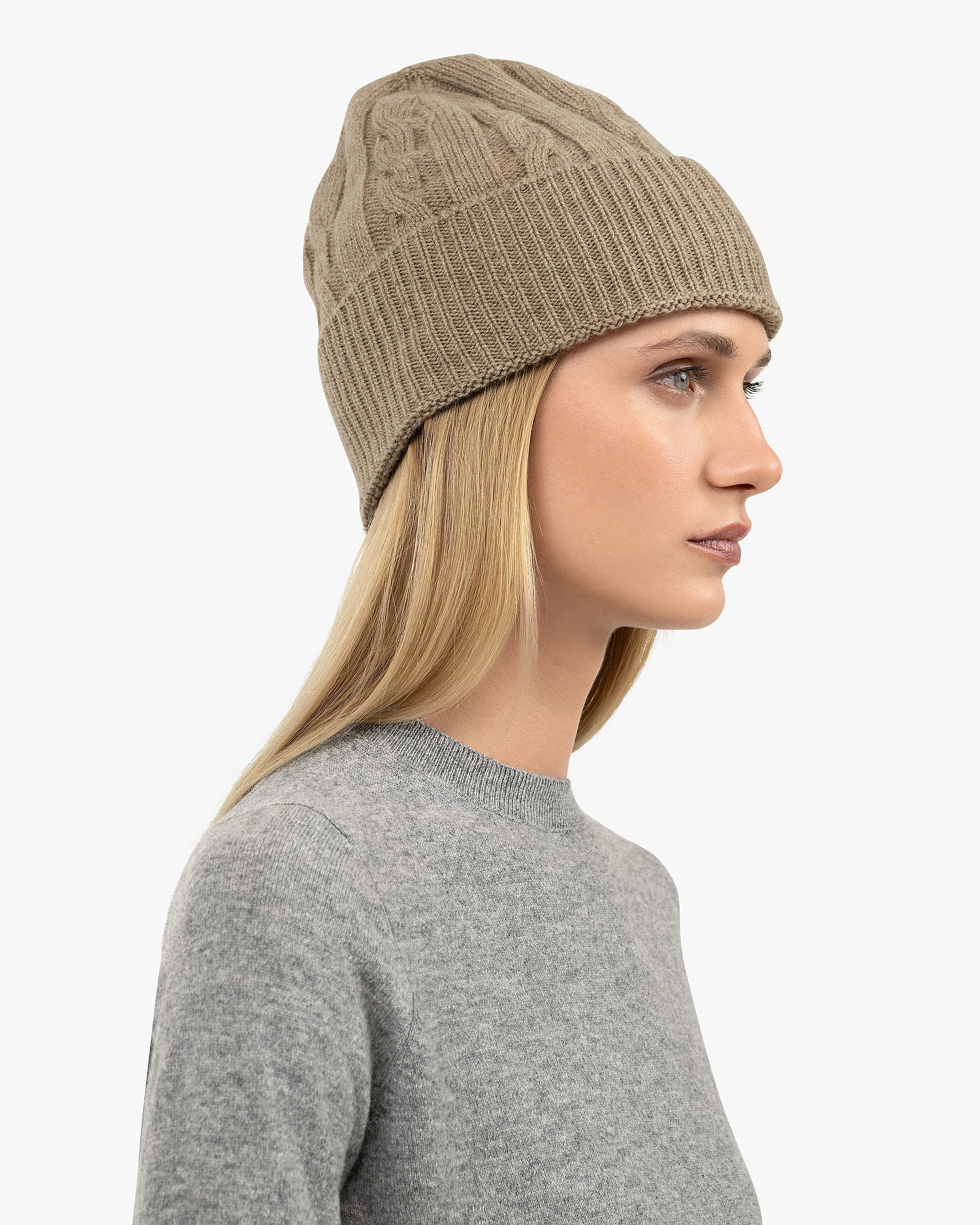 Women's Cable Knit Hat - Taupe Cashmere
