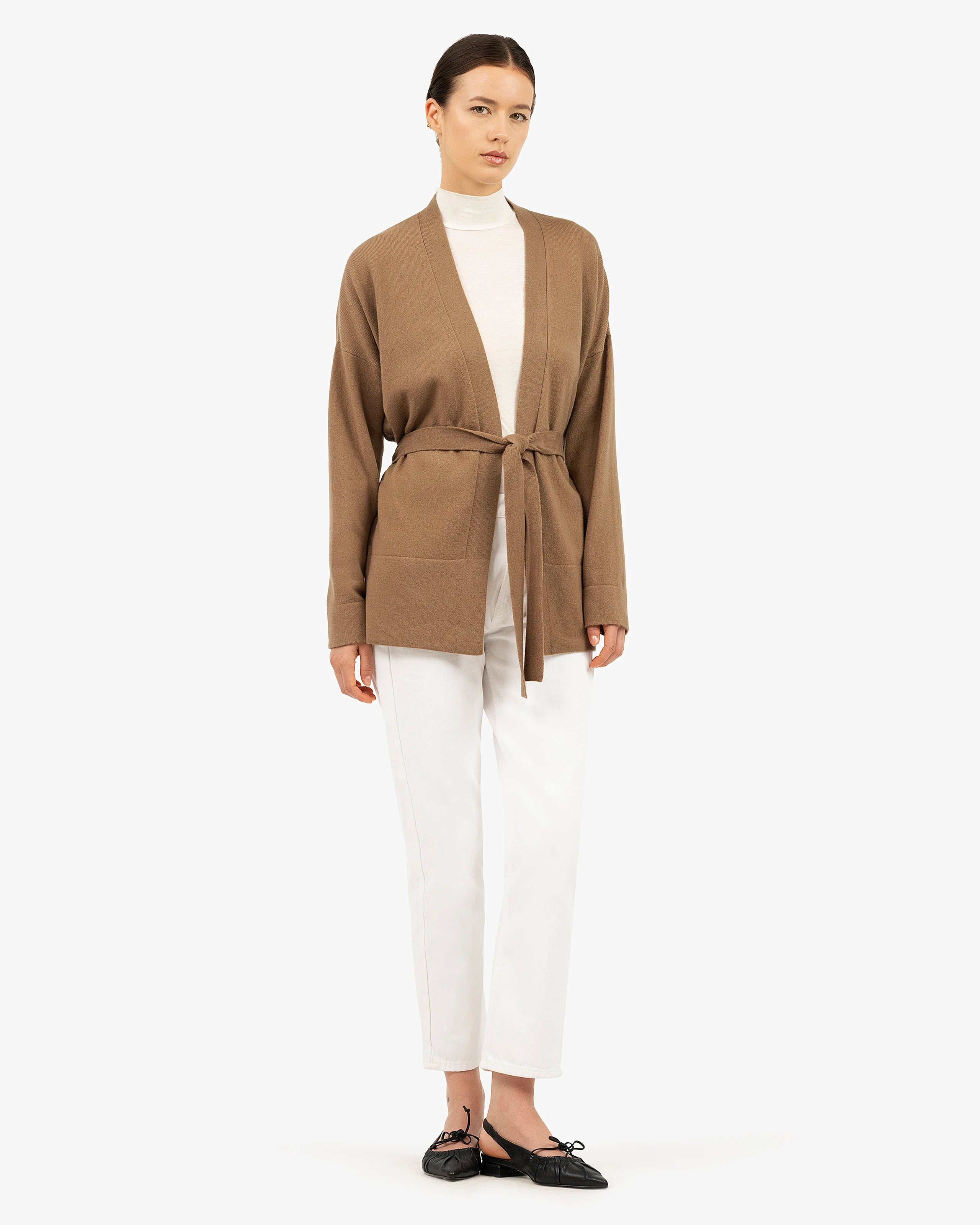 Women's Velia Cardigan - Camel Cashmere