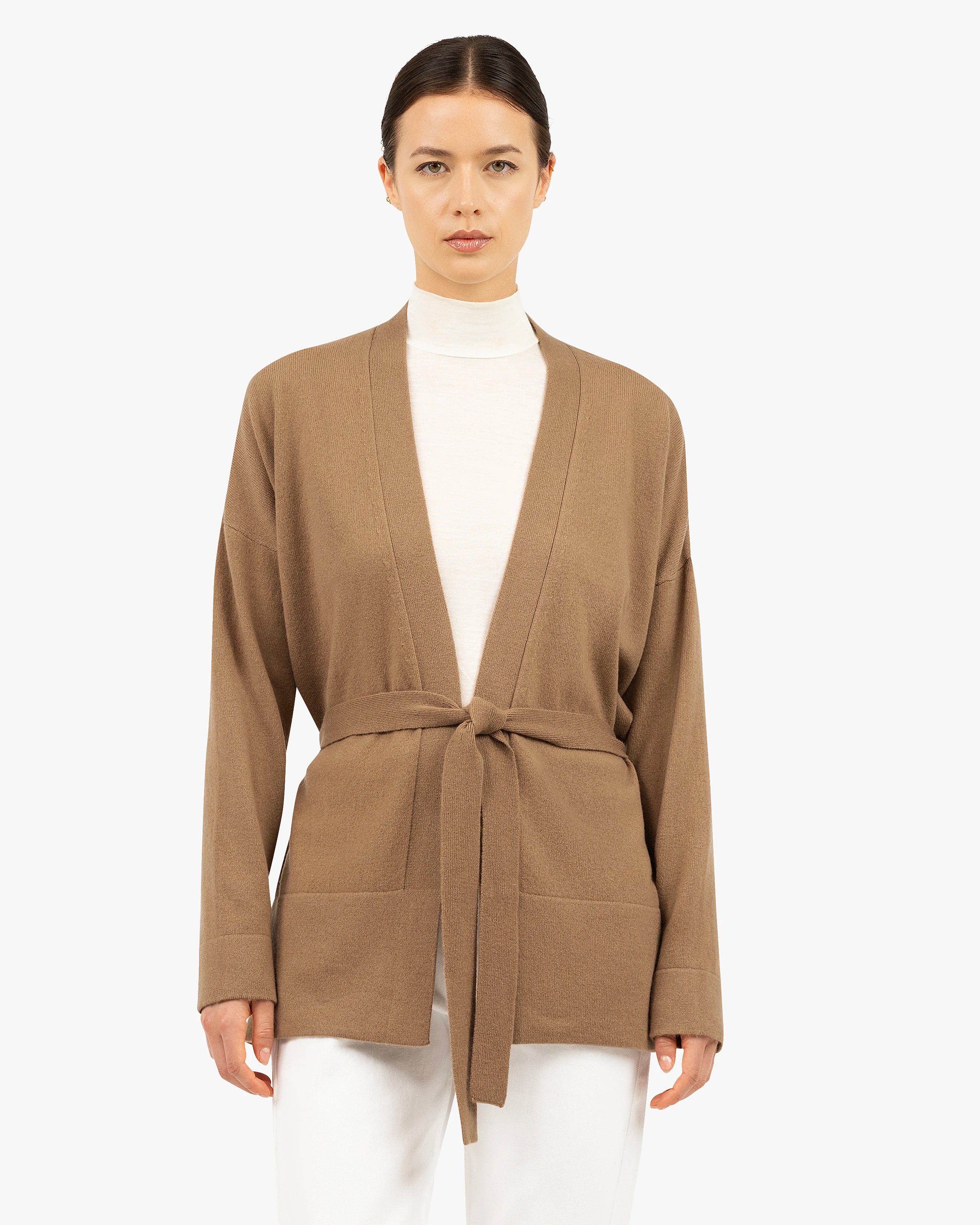 Women's Velia Cardigan - Camel Cashmere