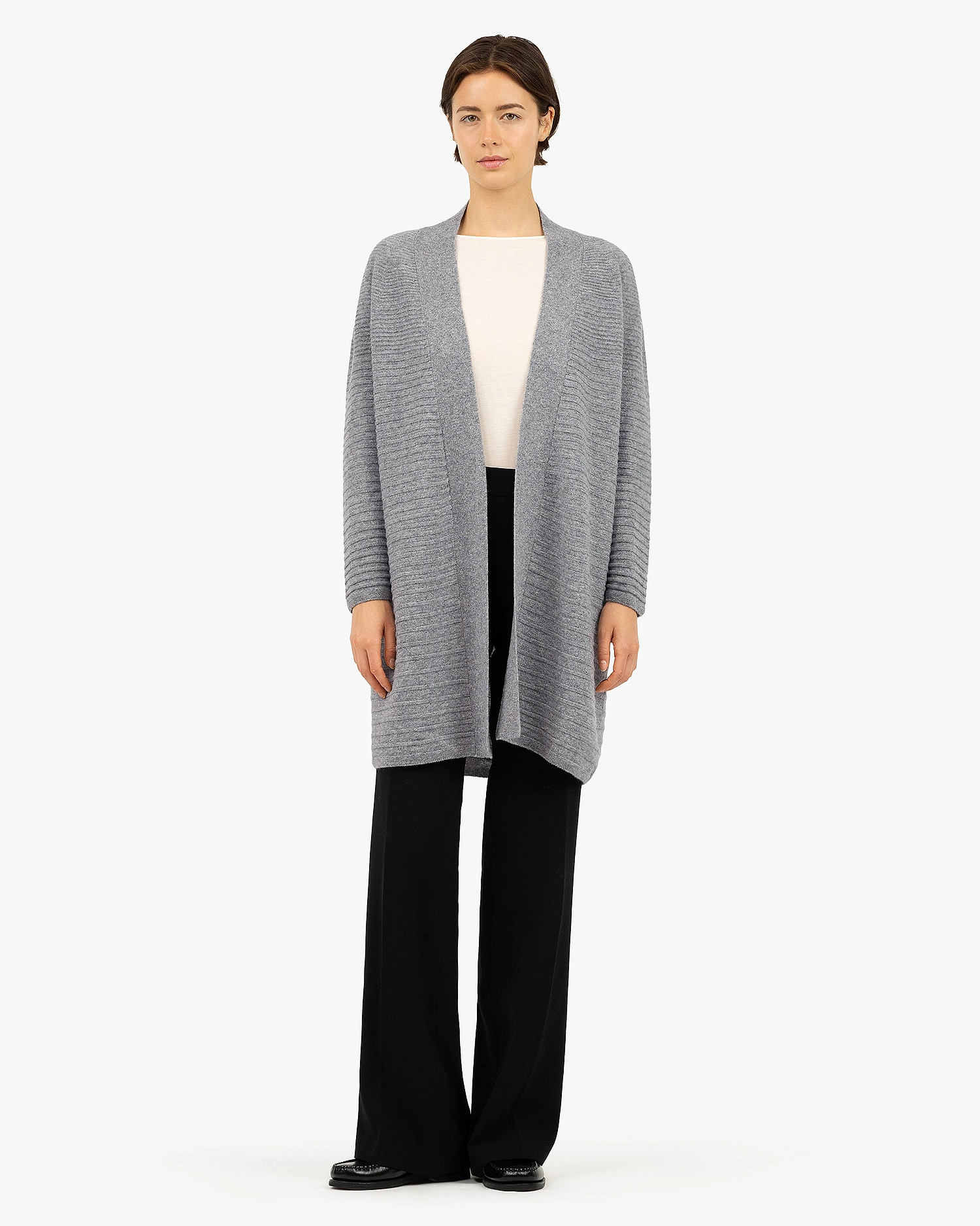 Degradé Ribbed Cardigan - Medium Grey Cashmere