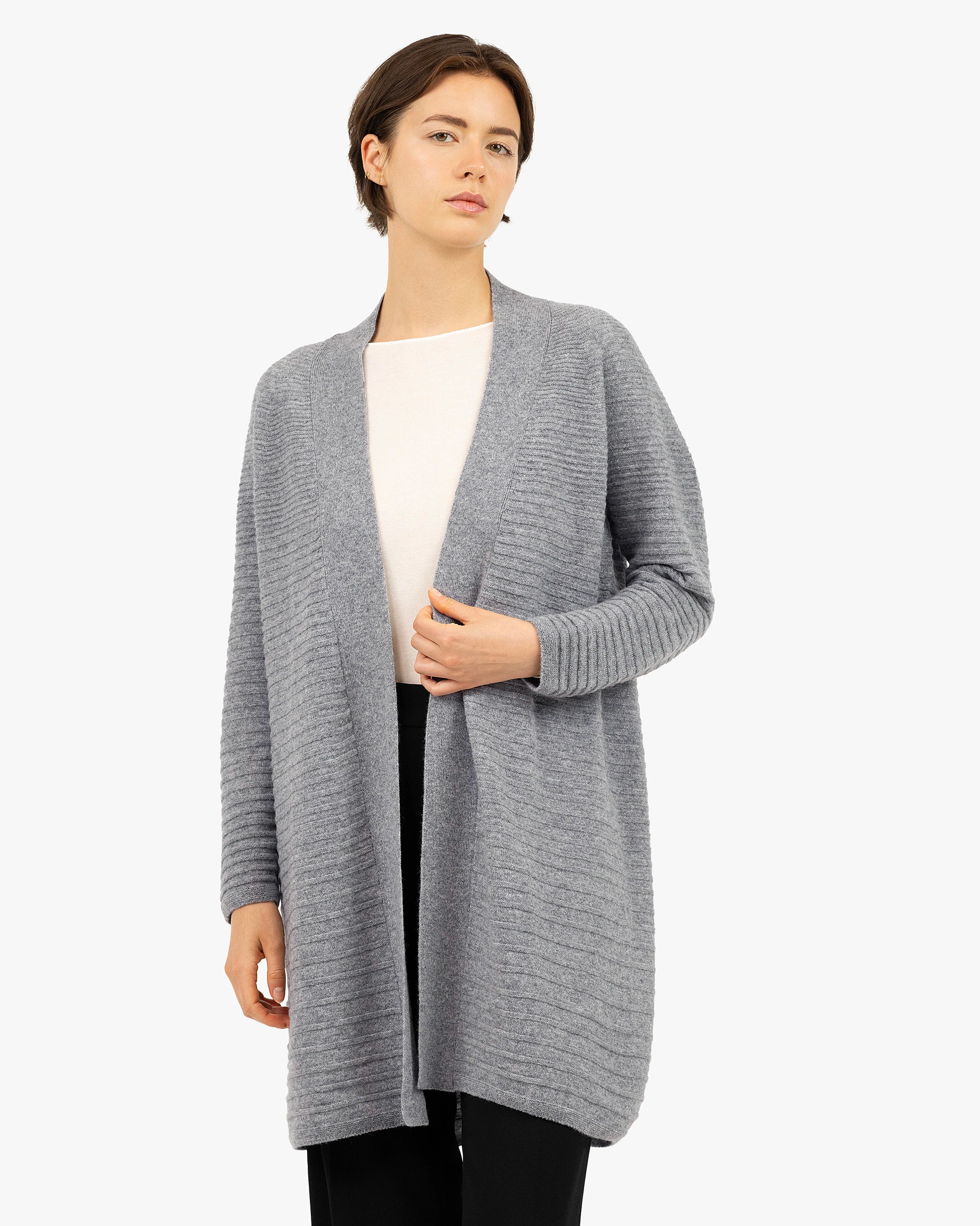 Degradé Ribbed Cardigan - Medium Grey Cashmere