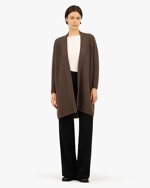 Degradé Ribbed Cardigan - Brown Cashmere