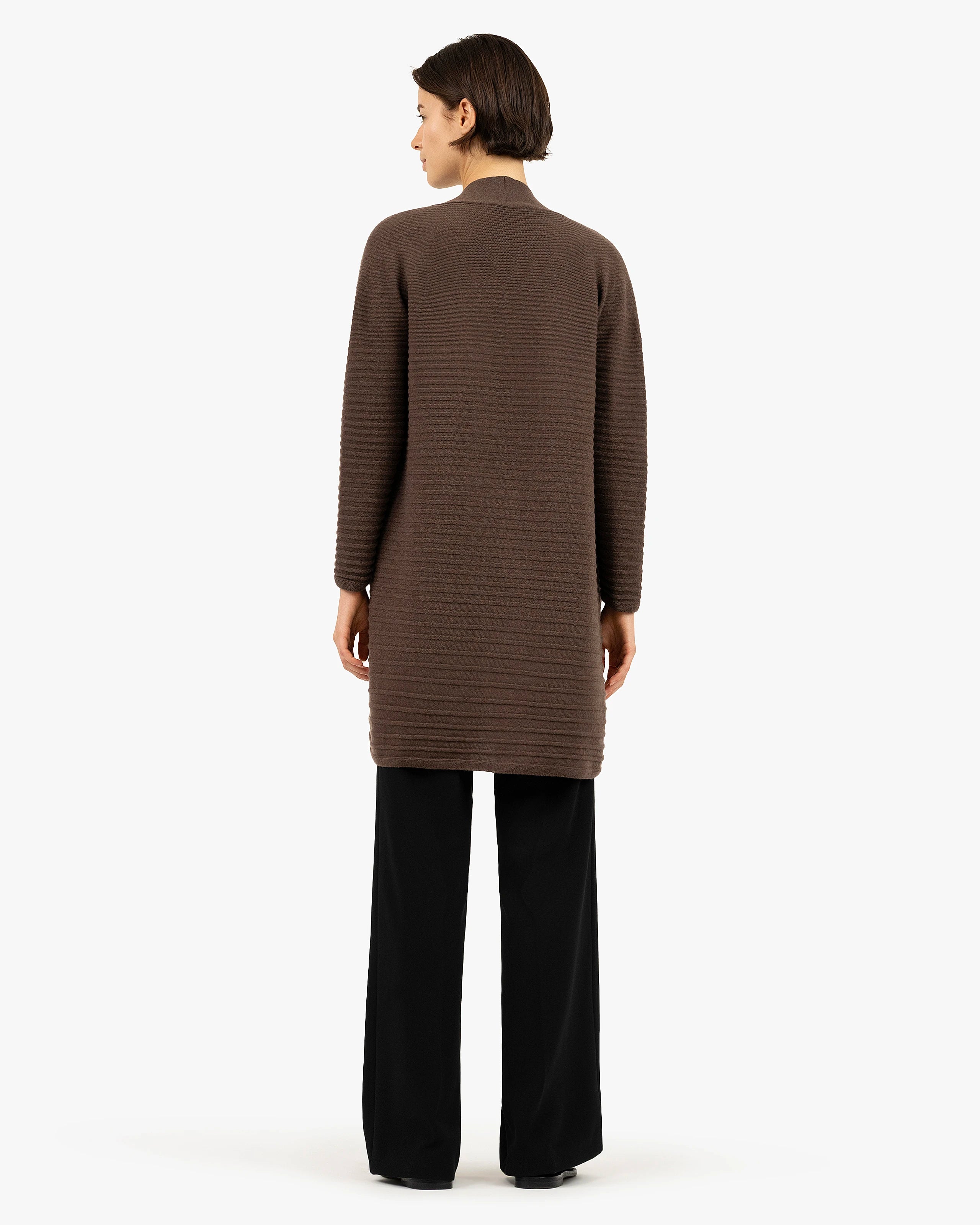 Degradé Ribbed Cardigan - Brown Cashmere