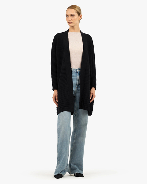 Degradé Ribbed Cardigan - Black Cashmere