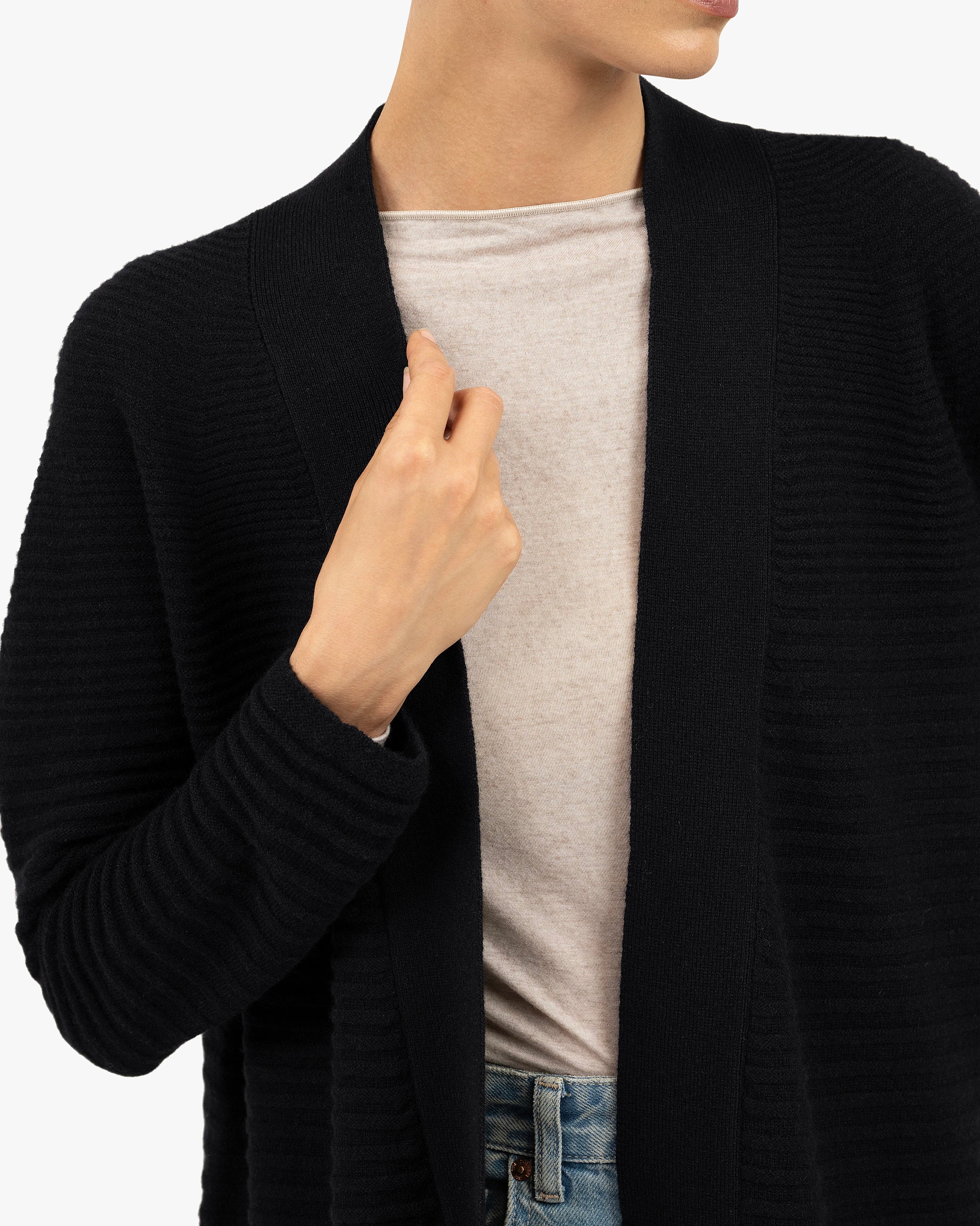 Degradé Ribbed Cardigan - Black Cashmere