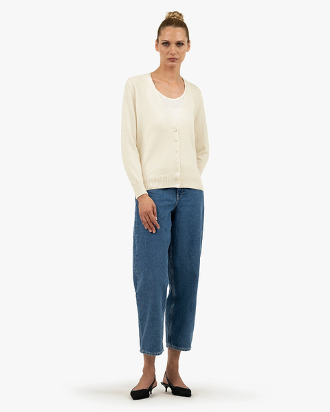 Women's Essential V-Neck Cardigan - White Cashmere