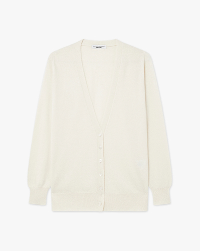 Women's Essential V-Neck Cardigan - White Cashmere