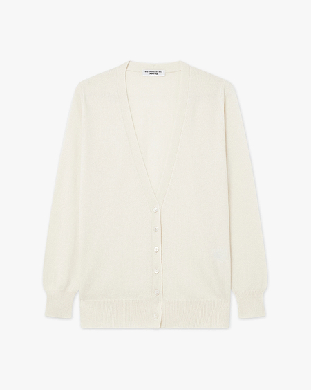 Women's Essential V-Neck Cardigan - White Cashmere