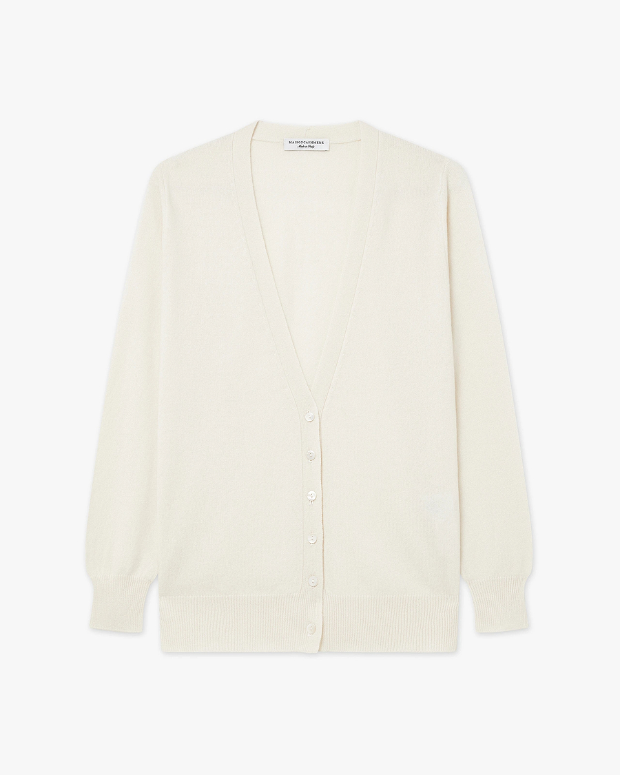 Women's Essential V-Neck Cardigan - White Cashmere